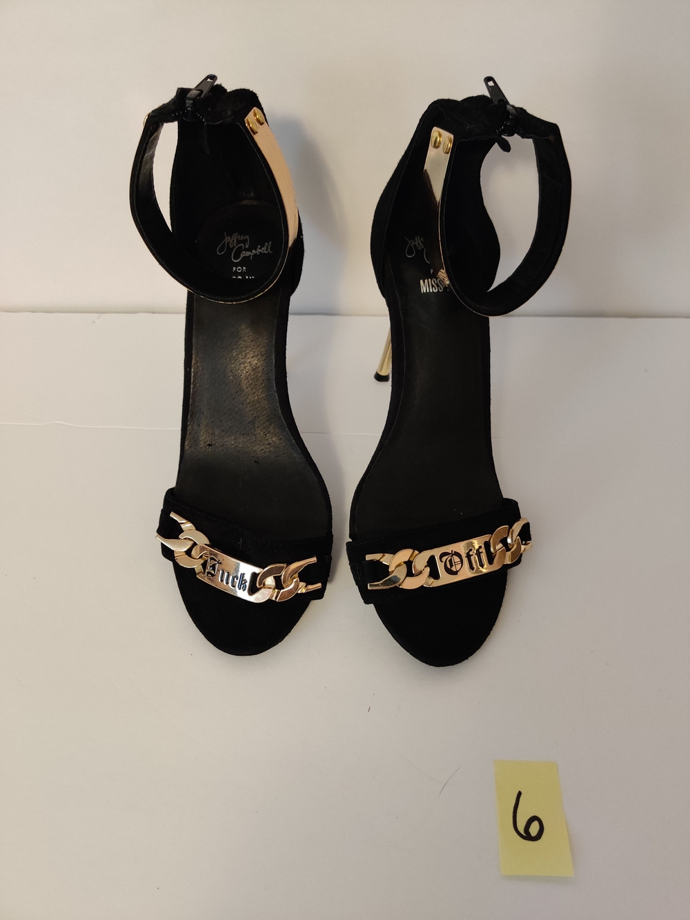 Jeffery Campbell Black Suede Ankle-Strap Heels with Gold Chain Accent 8 F Off - Picture 3 of 3